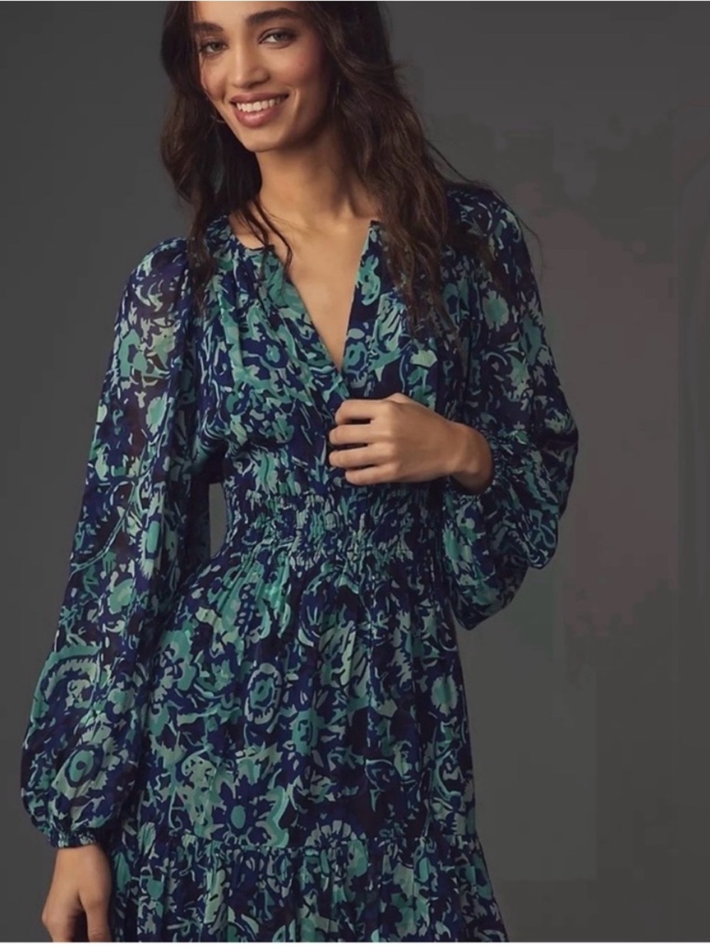 By Anthropologie Blue Motif Somerset V-Neck Mini Dress Size Small